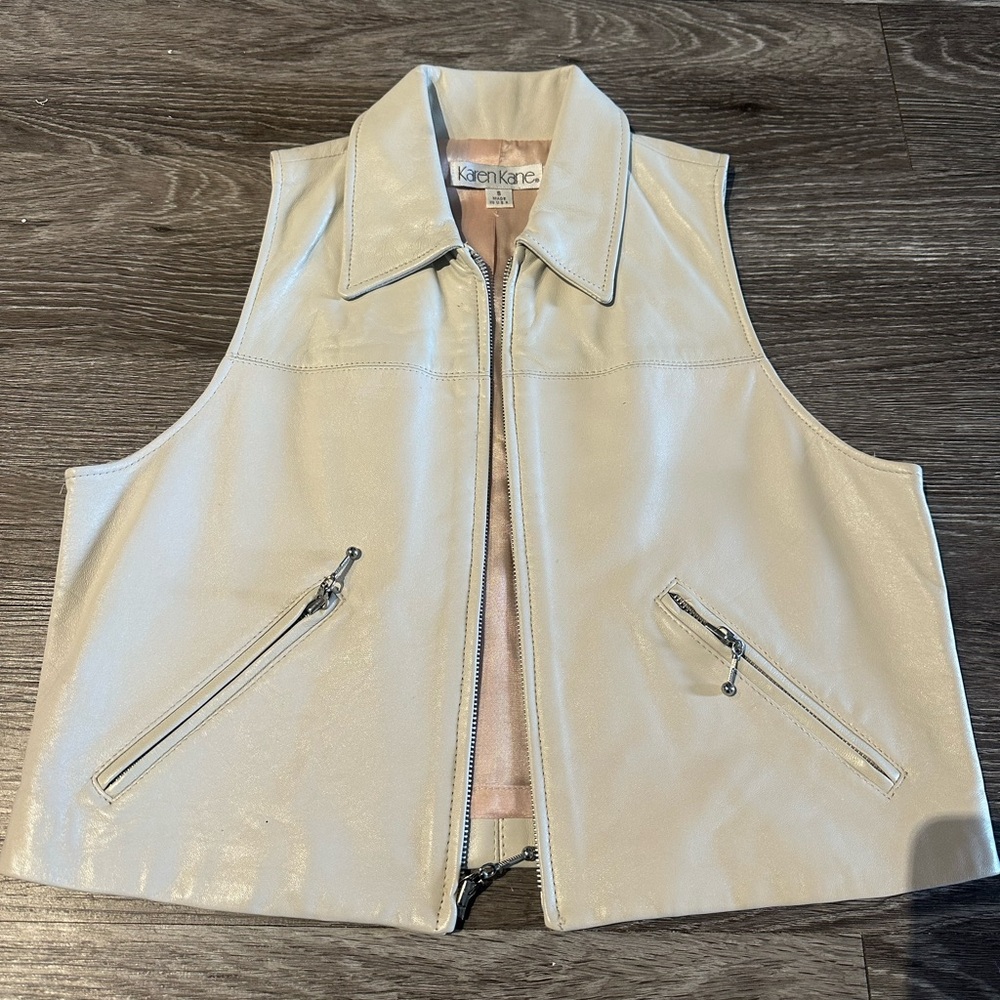 Vintage cream leather zip up vest size small